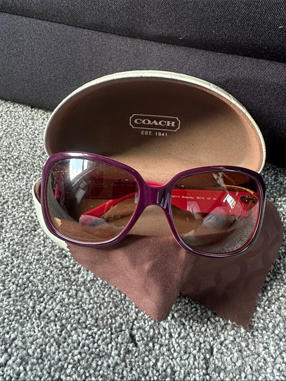 Coach Oversized Sunglasses in Burgundy Frame with Brown Lenses